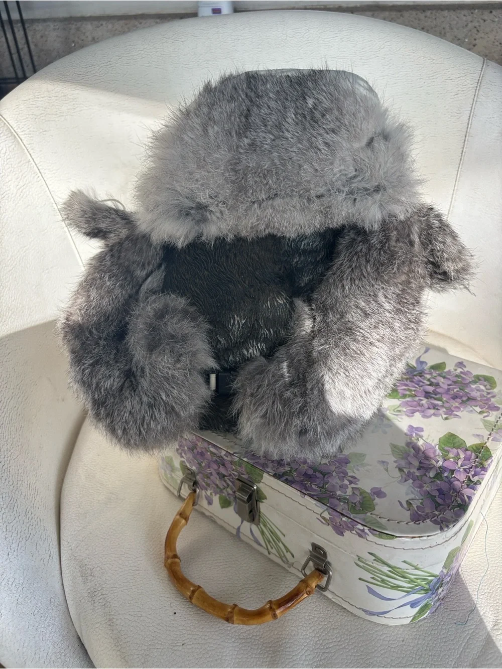 Kids Gray Faux Fur Trapper Hat - Cozy Cold-Weather Cap Natural Rabbit .Never wor
